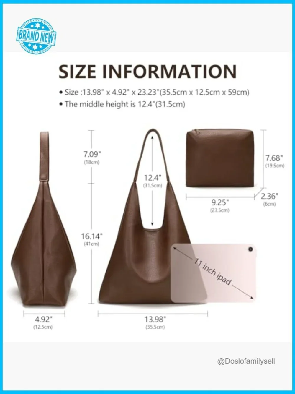 Slouchy Hobo Handbag Soft Faux Leather Shoulder Tote Purse with Cosmetic Bag